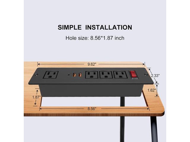 Desktop Recessed Power Strip USB C (Fast Charge 20W),Mounted Desk Plug in Extension Cord 4 Outlets (1 Extra Wide Space) w 3 USB Ports (w Switch)...