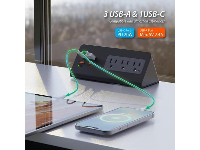 Upgraded,Desk Edge Clamp Mount Power Strips with USB Ports, PD20 W Fast Charging USB-C Port and 3 AC Outlets, Nightstand Charging Station,Office...