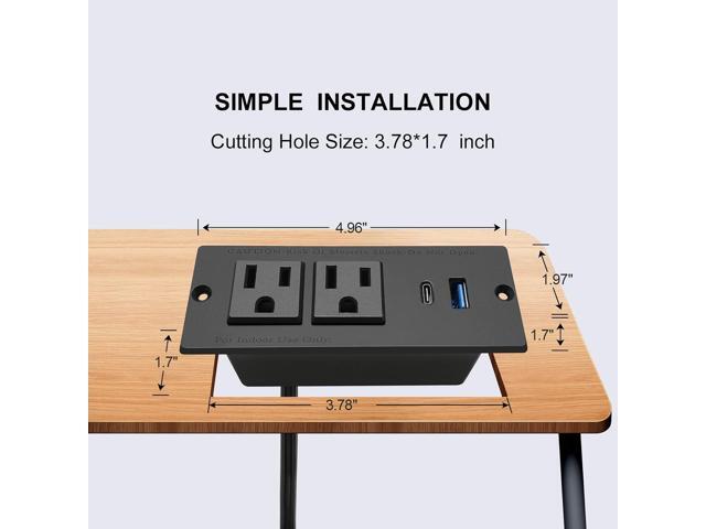 USB C Recessed Power Strip Fast Charge Desktop Power Station 2 Outlets 2 USB (PD20W & QC18W, Total 20W) Mountable Flat Plug Extension Cord Mount...