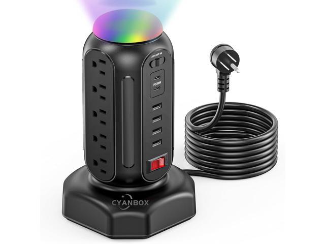 Multiple Outlets Surge Protector, PD 30W Fast Charging Power Strip Tower with RGB Night Light, 15 AC Outlets Power Tower, 2 Type C and 4 USB Ports,...