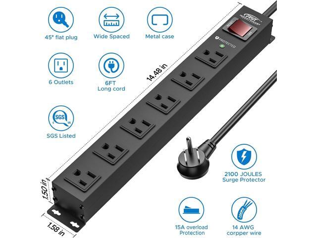 CRST 6 Outlet Heavy Duty Power Strip with Switch, 15A/1875W Metal Mountable Power Strip Surge Protector 2100Joules, Wide Spaced Power Bar for...