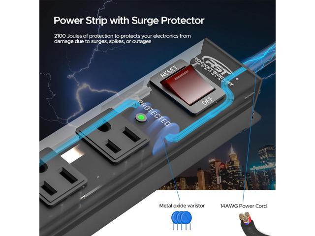 CRST 6 Outlet Heavy Duty Power Strip with Switch, 15A/1875W Metal Mountable Power Strip Surge Protector 2100Joules, Wide Spaced Power Bar for...