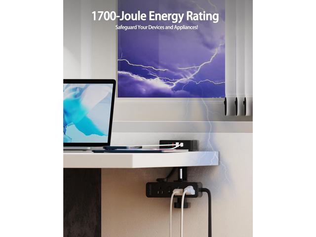 Dual Layer Desk Clamp Power Strip, Desktop Edge Mount Charging Station with 13 Outlets 4 USB Ports (2 USB C), Under Desk Surge Protector(1700...