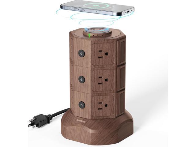 Power Strip Tower with 15W Wireless Charger, SUPERDANNY 1050J Surge Protector Tower 13A Charging Station with 12 AC Outlets & 6 USB Ports (2 USB...