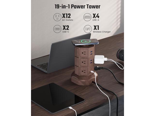 Power Strip Tower with 15W Wireless Charger, SUPERDANNY 1050J Surge Protector Tower 13A Charging Station with 12 AC Outlets & 6 USB Ports (2 USB...