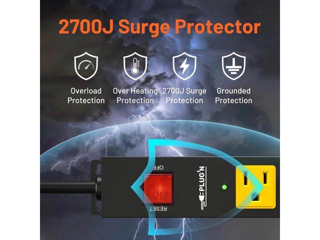 Power Strip 2700J Surge Protector, 6 Outlet Heavy Duty Power Strips with Flat Plug and 6FT Long Cord, Wall Mountable Metal Outlet Strip for Desk,...