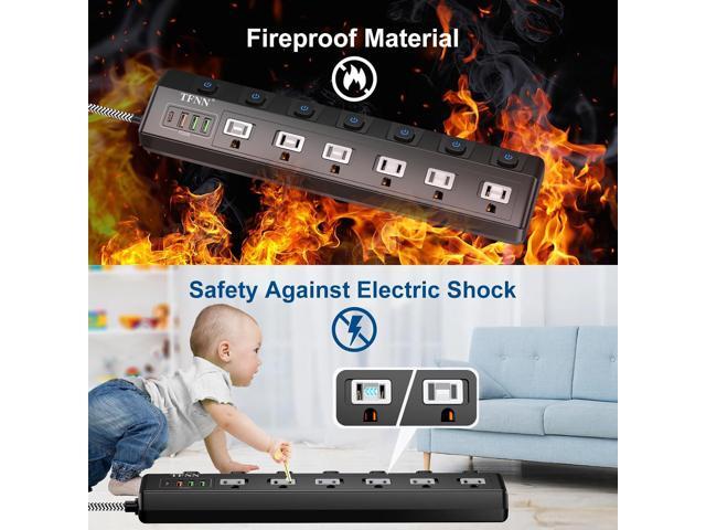 Power Strip with USB Ports,Wall Mount 5FT Total 70W 4 USB Charging Station,USB-C(PD 20W) 3USB-A(QC20W*1,5V3A*2),Individually Switchable 1875W...