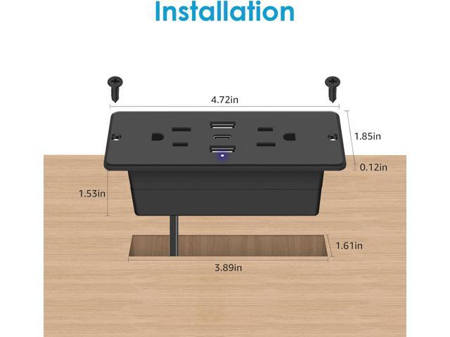 HHSOET 5 in 1 Recessed Power Strip Flat Plug, 20W Fast Charging Furniture Outlet with USB, Conference Recessed Socket with 2 AC Plugs, 2 USB Ports...