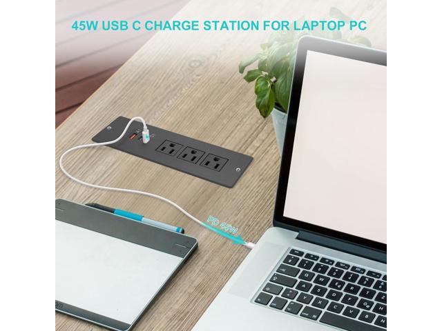 45W Recessed Power Strip USB C, Flush Mount Desk Extender 3 AC Outlets 2 PD USB-C & 1 Fast Charge USB-A Ports,Flat Plug Extension Cord for Drawer...