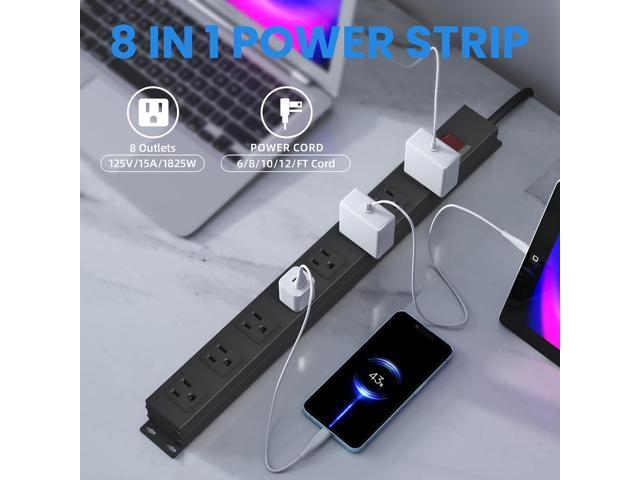 8 Outlet Power Strip with 6FT Long Power Cord Heavy Duty Metal Power Strip Wall Mount for Kitchen,Office,School,Commercial,Workshop,Industrial...