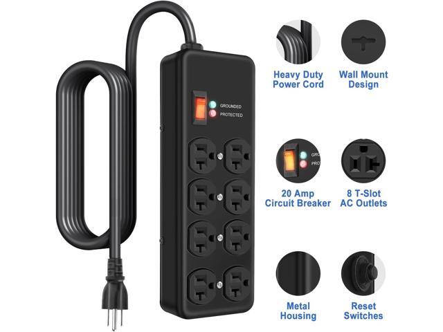 Heavy Duty Surge Protector 20Amp,Metal Power Strip with 8 Outlets,Wall Mount Surge Protector 4800J,12 Gauge 10FT Extension Cord 5-15P Adapter...