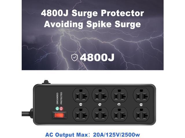 Heavy Duty Surge Protector 20Amp,Metal Power Strip with 8 Outlets,Wall Mount Surge Protector 4800J,12 Gauge 10FT Extension Cord 5-15P Adapter...