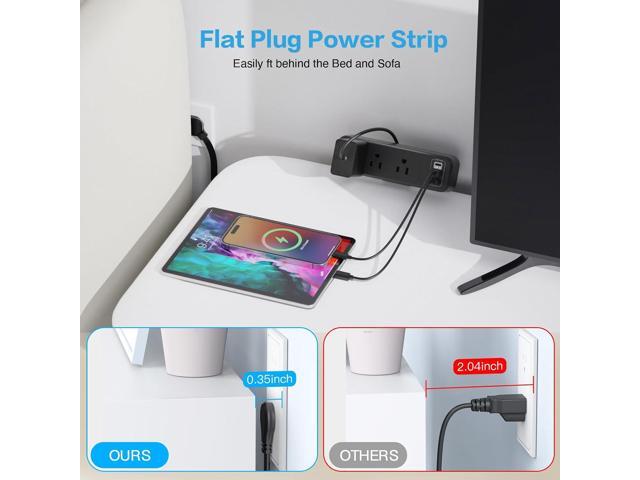 3 Outlet Desk Clamp Power Strip with USB C, Black Flat Plug Desktop Edge Clamp Power Socket Connect 6.5 ft Thin Extension Cord for 1.6 inch Tables