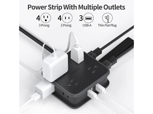 NTONPOWER Flat Plug Power Strip, 5 ft Extension Cord with 8 Widely Outlets and 3 USB Ports, 3 Side Outlet Extender, Wall Mount, Overload Potection,...