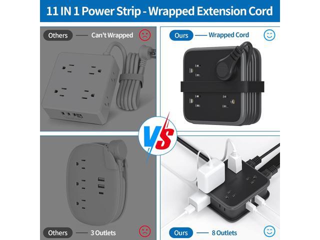 NTONPOWER Flat Plug Power Strip, 5 ft Extension Cord with 8 Widely Outlets and 3 USB Ports, 3 Side Outlet Extender, Wall Mount, Overload Potection,...