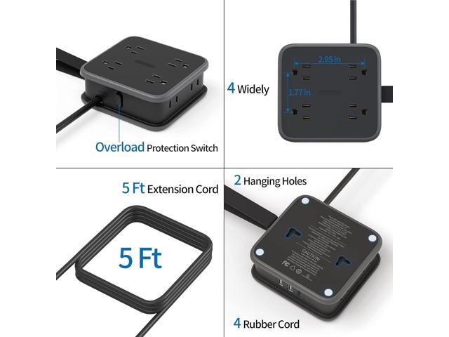 NTONPOWER Flat Plug Power Strip, 5 ft Extension Cord with 8 Widely Outlets and 3 USB Ports, 3 Side Outlet Extender, Wall Mount, Overload Potection,...
