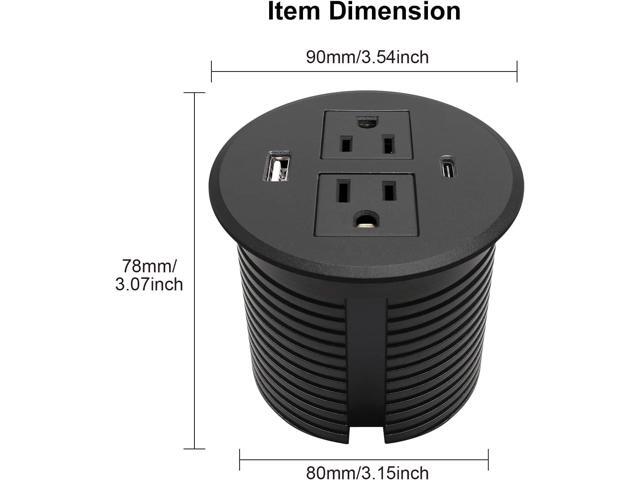 Desk Power Grommet USB C Total 30W, PD Fast Charge Desktop Power Strip 2 Outlets 2 USB Ports Recessed Flat Plug Extension Cord Mount into...