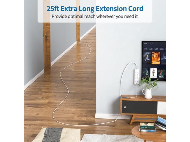Extension Cord 25 Ft, NTONPOWER Long Surge Protector Power Strip with 12 Outlet 3 USB, 2100 Joules, 1875W/15A, Overload Protection, Flat Plug, Wall...