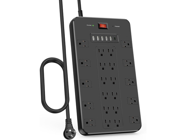 FDTEK Surge Protector Power Strip, 22 Outlets 6 USB 6.5 Ft Extension Cord Heavy Duty Power Strip Surge Protection 22 AC Outlets & 6 USB Charging...