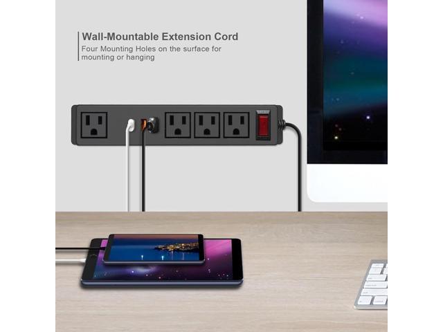 Multi Plug Outlet with USB C 20W Wall Mounted Power Strip Desk Mountable Extension Cord 4 Outlets 3 USB Ports (2 QC USB-A& 1 PD USB-C) Ports Flat...