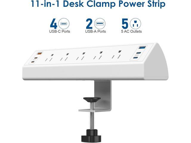 Desk Clamp Power Strip USB C,75W Total Fast Charging Station,45W and 30W USB-C Ports,Desk Edge Mount Power Strip 6-USB Ports,5 AC Outlets Tabletop...