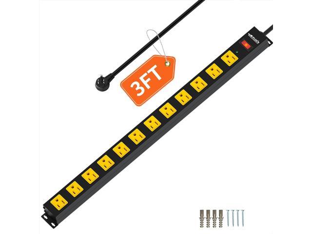 12 Outlet Long Power Strip, 3FT Power Cord, 2100 Joules Surge Protector, Wide Spaced Outlet Power Bar, Overload Protection Switch, Industrial Heavy...