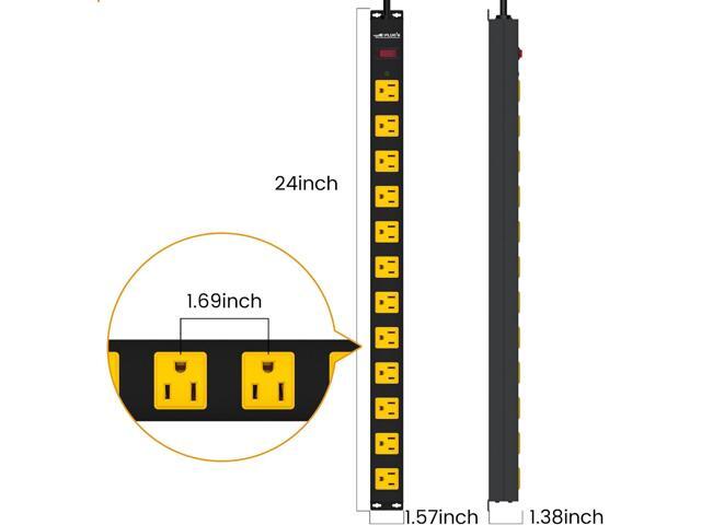 12 Outlet Long Power Strip, 3FT Power Cord, 2100 Joules Surge Protector, Wide Spaced Outlet Power Bar, Overload Protection Switch, Industrial Heavy...