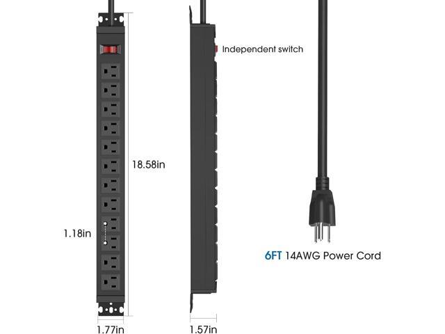 HHSOET Rotating Mountable Power Strip, 12 Outlet Wall Mount Surge Protector, Metal Heavy Duty and Versatile Outlet Strip, Stylish Appearance,...