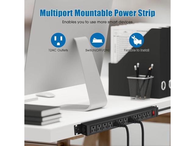 HHSOET Rotating Mountable Power Strip, 12 Outlet Wall Mount Surge Protector, Metal Heavy Duty and Versatile Outlet Strip, Stylish Appearance,...