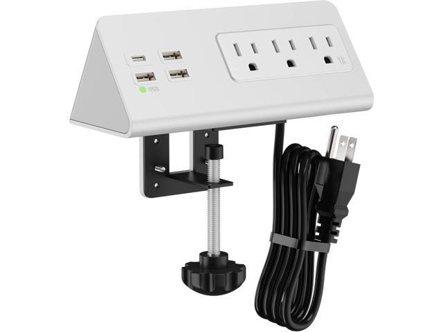 Nightstand Edge Mount Power Strip with USB-C Ports Tabletop Surge Protector Desk Clamp Power Sockets with 3 AC Outlets &4 Fast Charging USB Ports...