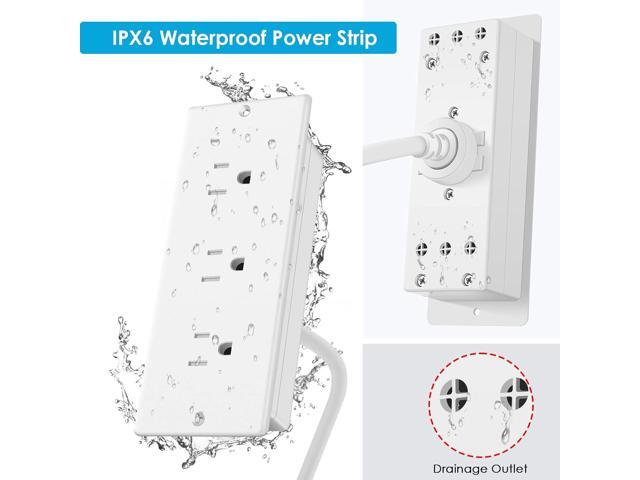 Conference Recessed Power Strip with 3 Outlets, Waterproof, Splash Resistant, 6ft Extension Cord, Flat Plug