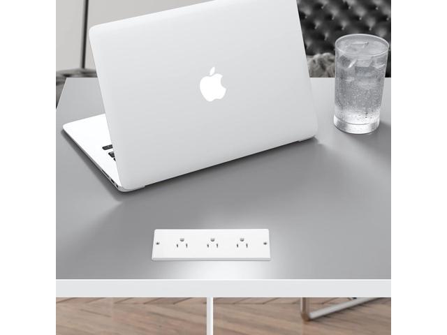 Conference Recessed Power Strip with 3 Outlets, Waterproof, Splash Resistant, 6ft Extension Cord, Flat Plug