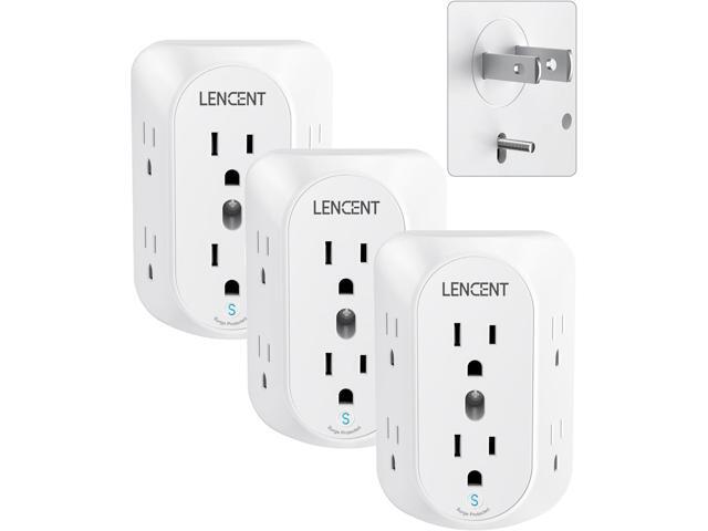 LENCENT 2 Prong Power Strip, 3 to 2 Prong Grounding Outlet Adapter, Polarized Plug, Surge Protector, 3-Sided 6 Outlet Widely Spaced Extender,...