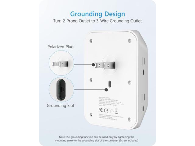 LENCENT 2 Prong Power Strip, 3 to 2 Prong Grounding Outlet Adapter, Polarized Plug, Surge Protector, 3-Sided 6 Outlet Widely Spaced Extender,...
