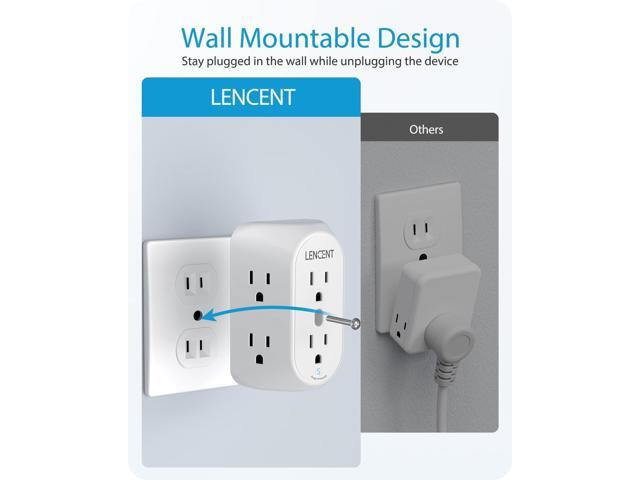LENCENT 2 Prong Power Strip, 3 to 2 Prong Grounding Outlet Adapter, Polarized Plug, Surge Protector, 3-Sided 6 Outlet Widely Spaced Extender,...