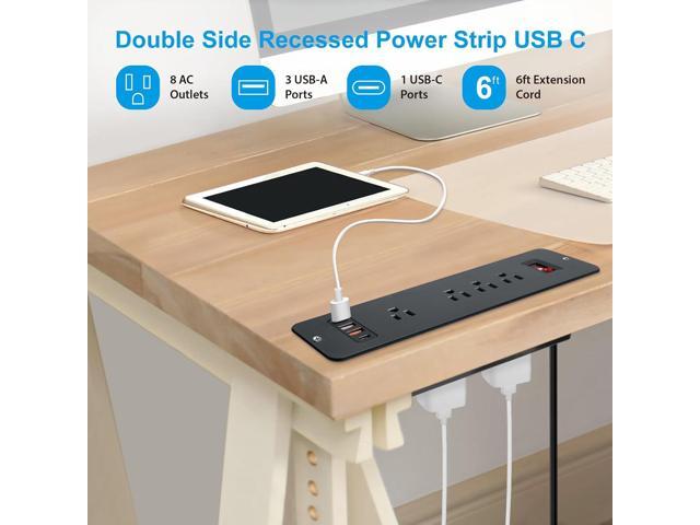 8 Outlets Dual Side USB C Recessed Power Strip Flush Mount Charging Station Built in Desk Multiple Power Socket for Furniture Cabinet Table...