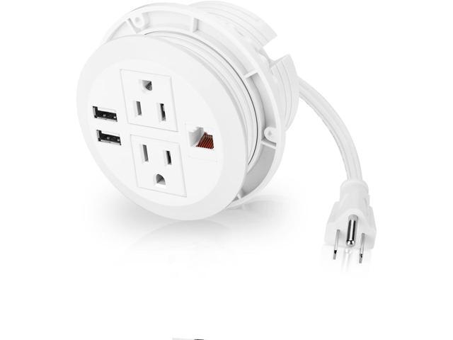 BTU Desktop Power Grommet with USB, 3 inch Hole Recessed Power Outlet, Flush Mount Power Strip Outlet with 2 AC Outlet & 2 USB Ports & 1 CAT6 &...