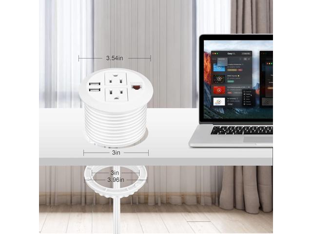 BTU Desktop Power Grommet with USB, 3 inch Hole Recessed Power Outlet, Flush Mount Power Strip Outlet with 2 AC Outlet & 2 USB Ports & 1 CAT6 &...