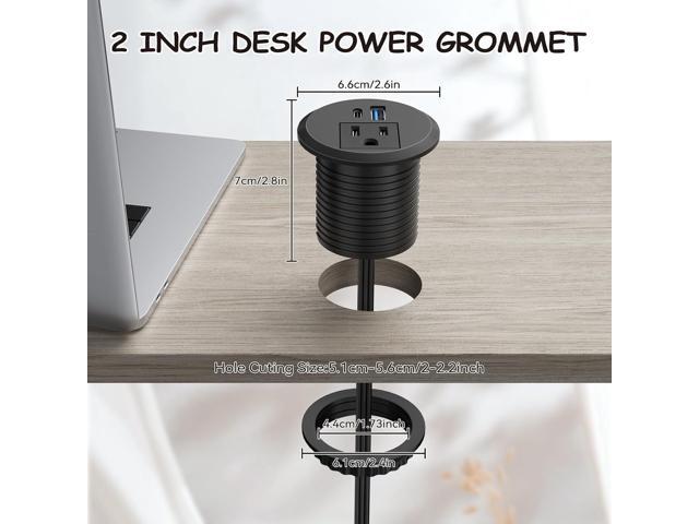 XBA 2inch Desktop Power Grommet Recessed Power Strip with PD 20W USB C,AC Outlet and 18W USB A Charging Port, Hidden Power Outlets with 6FT...