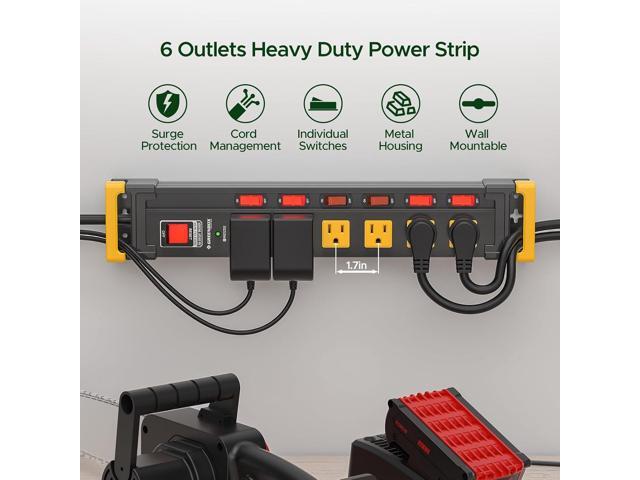 6 Outlet Heavy Duty Power Strip with Individual Switches, 3300J Surge Protector Metal Mountable Power Strip, 6FT Cord Management, Wide-Spaced, ETL...