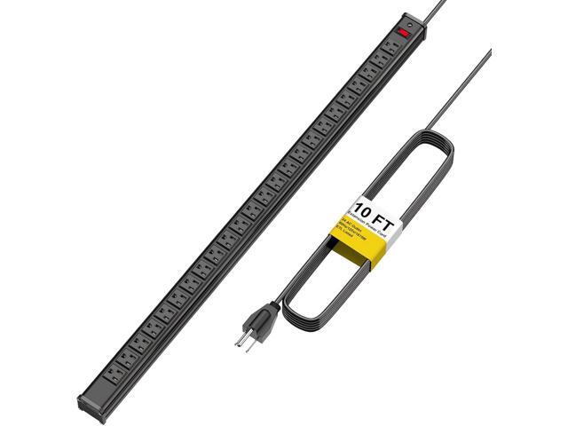 24 Outlet Long Power Strip, Heavy Duty Metal Power Strip with 10 ft Long Extension Power Cord for Cabinet, Industrial, Commercial Home Wall Mount...