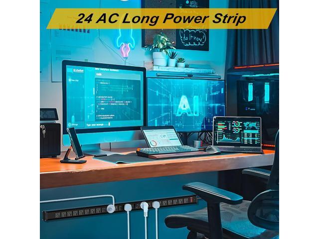 24 Outlet Long Power Strip, Heavy Duty Metal Power Strip with 10 ft Long Extension Power Cord for Cabinet, Industrial, Commercial Home Wall Mount...