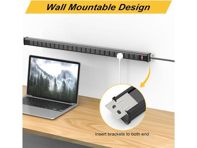 24 Outlet Long Power Strip, Heavy Duty Metal Power Strip with 10 ft Long Extension Power Cord for Cabinet, Industrial, Commercial Home Wall Mount...