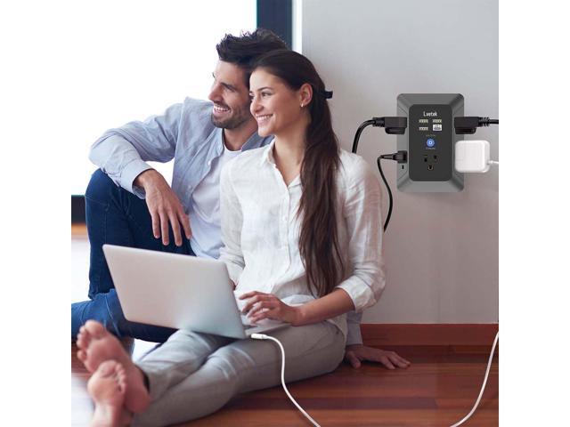 Surge Protector Outlet with 5-Multi Plug Outlet and 4 USB Ports (1 USB C), 3-Sided 1680J Power Strip Wall Charger for Home, Travel, Office - ETL...