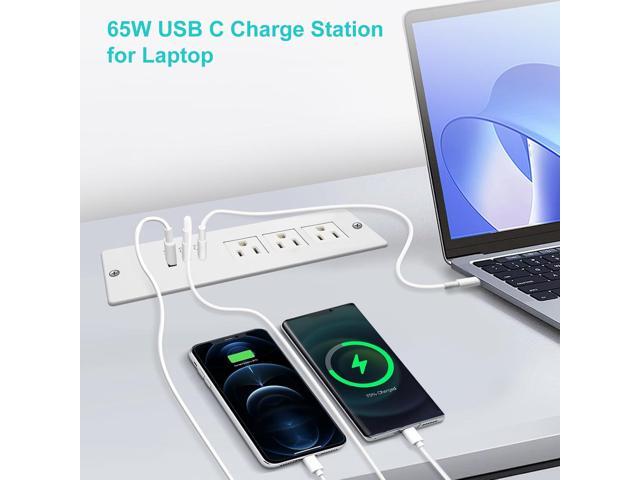 Recessed Power Strip USB C 65W,Flush Mount Desk Power Outlet 3 Outlets 3 USB (PD 65W& QC60W,) 6.0ft Heavy Duty Power Cord with Flat Plug Fast...
