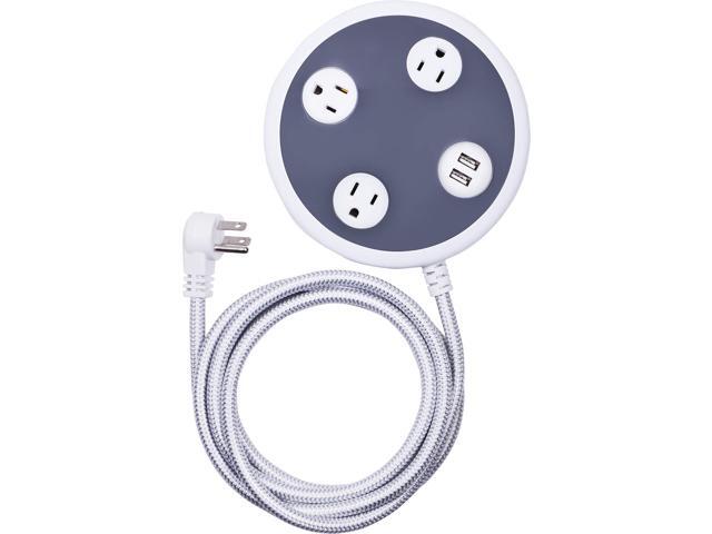 Jasco Surge Protector Power Strip with USB Charger, 3 Outlets, 2 USB Ports, 2.4A Fast Charging, 8 ft Braided Extension Cord, Flat Plug, 450 Joules,...