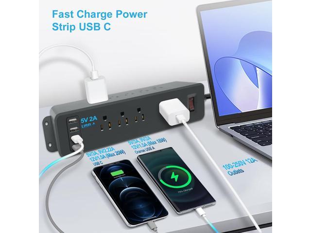 9 Outlets Wall Mount Power Strip with USB C HdcTek Double Side Outlet Extender Fast Charge USB-A Ports & 1 PD USB-C Port Flat Plug Mountable Desk...