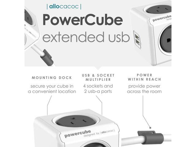Power Strip, Allocacoc PowerCube Extended, 4 Outlets 2 USB Ports, 5 feet Cable, Surge Protection, Mounting Dock, Compact for Travel, Home and...