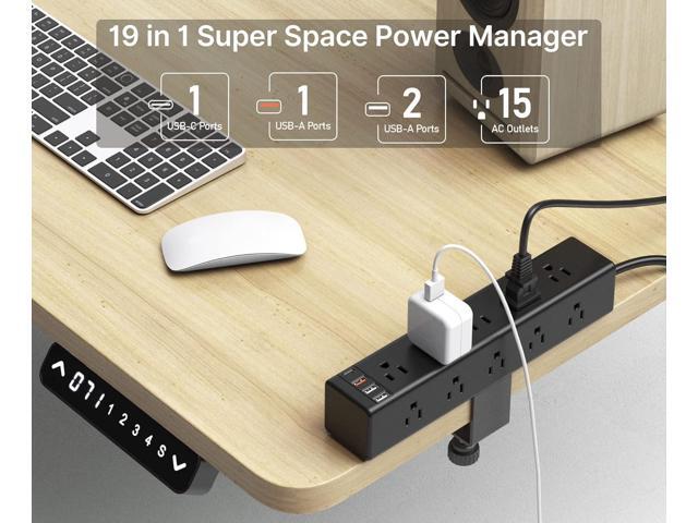CCCEI Standing Desk Clamp Power Strip with 15 Outlets, Widely Spaced Desktop Edge Mount Surge Protector Outlet, Fast Charging USB-A and USB-C...