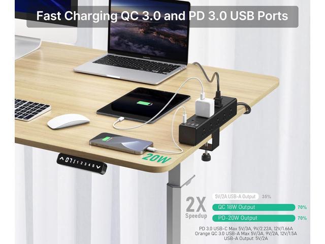CCCEI Standing Desk Clamp Power Strip with 15 Outlets, Widely Spaced Desktop Edge Mount Surge Protector Outlet, Fast Charging USB-A and USB-C...